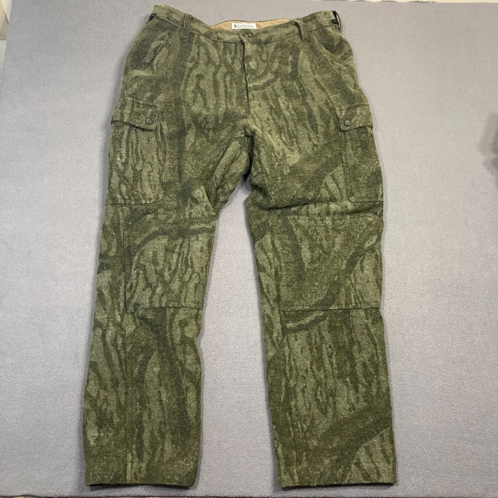 Columbia Gallatin Range Heavy Wool Pants Mens‎ 38x32 Green Camo Hunting Vintage